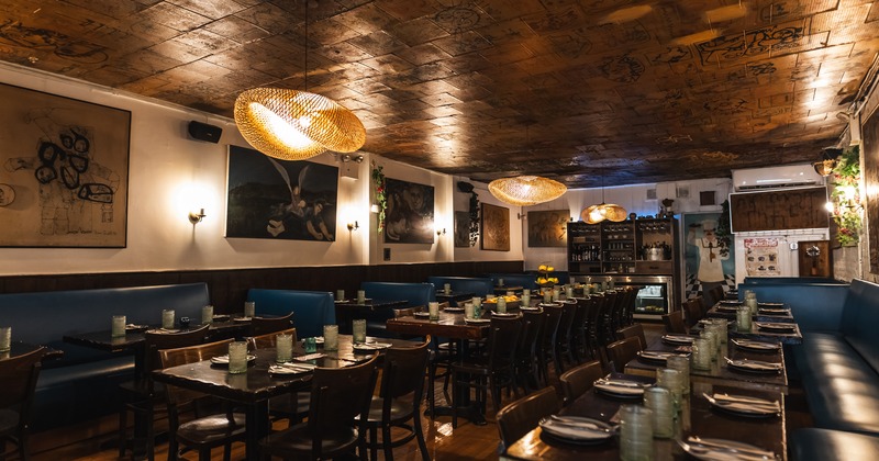 Interior, diner table,chairs, diner set up for a party