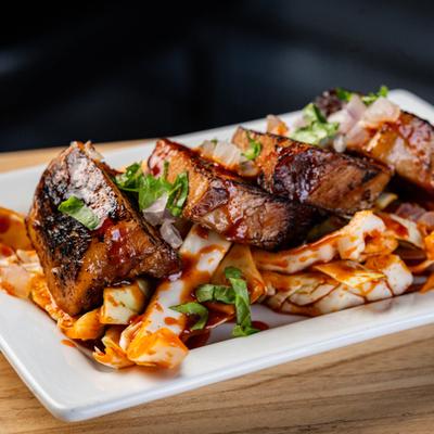 Braised Pork Belly, with Gochujang slaw.