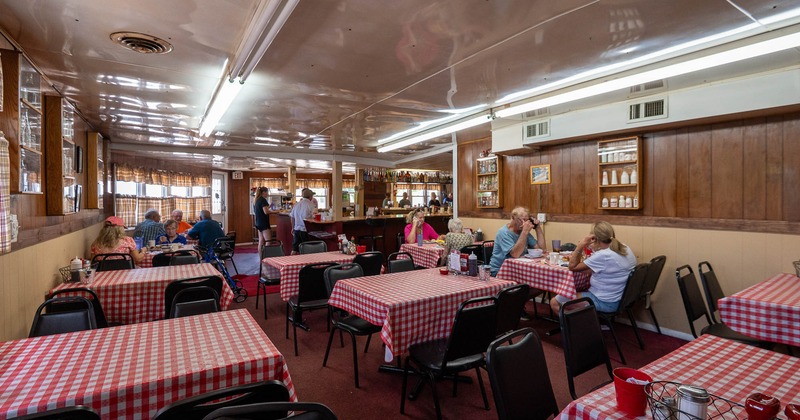 Interior, main dining area with guests