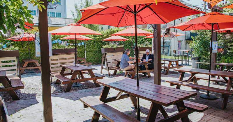 Exterior, guests enjoying the meal