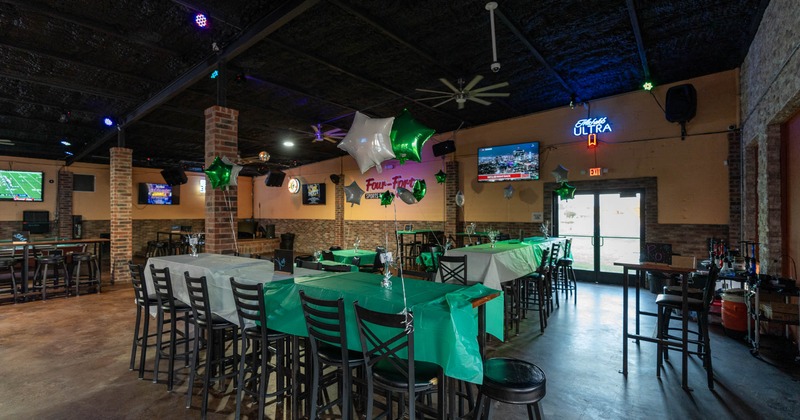 Interior, tall tables and bar stools