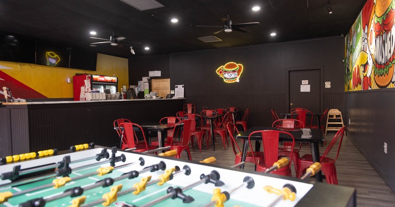 Seating area and a foosball table