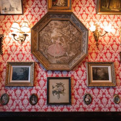 Frames on an interior wall.