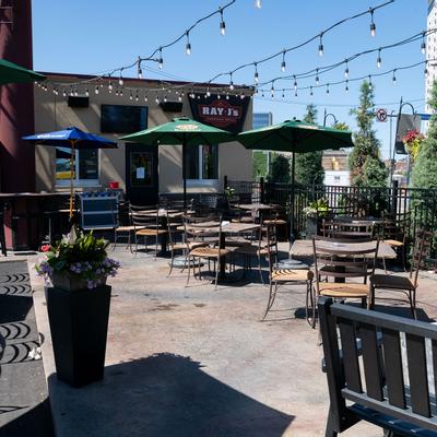 Exterior - tables, patio umbrellas, plants