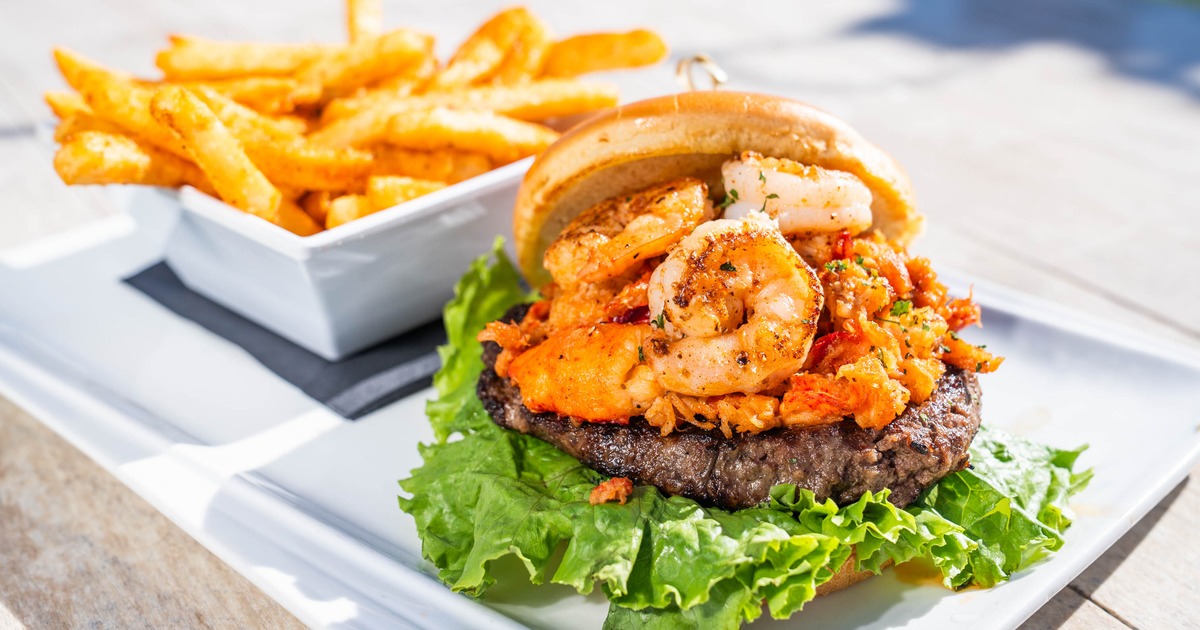 Surf and Turf Burger with fries on the side