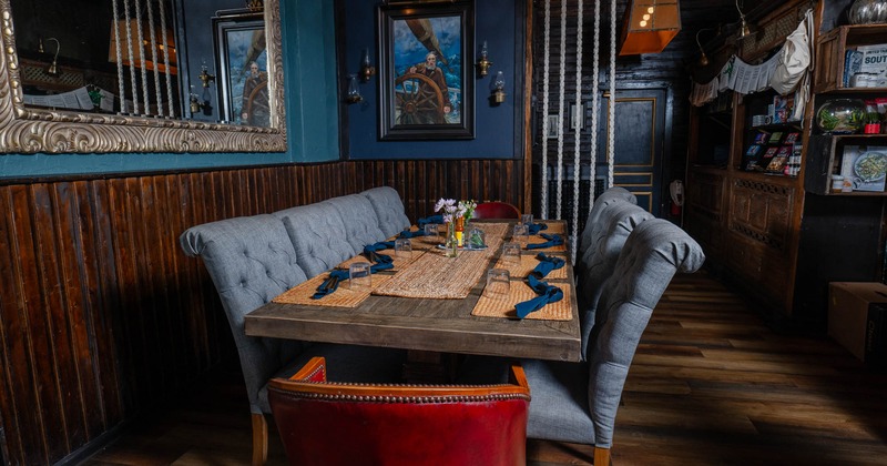 Interior, dining area, table and chairs