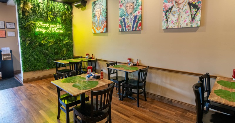 Interior, dining area tables ready for guests