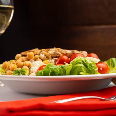 Chicken Mediterranean salad, close-up