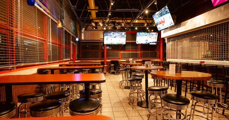 Interior, seating space with screens