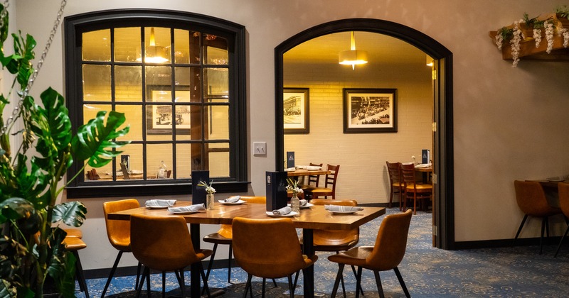 Nicely done interior dining area, dining table set for six guests