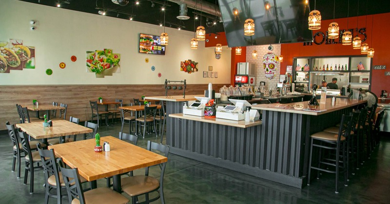 Interior, tables ready for guests