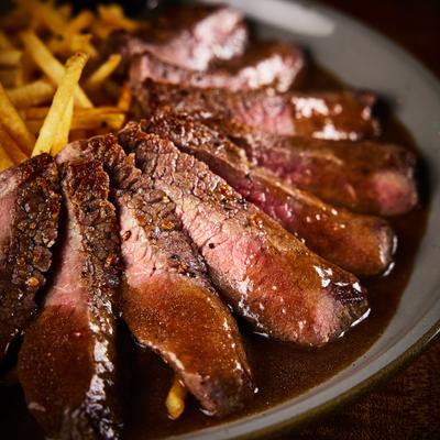 Steak Frites, close-up.