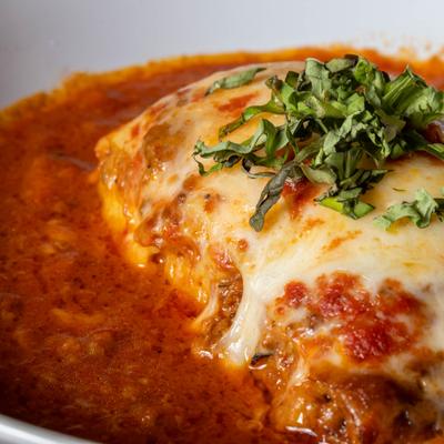 Lasagna in tomato sauce.