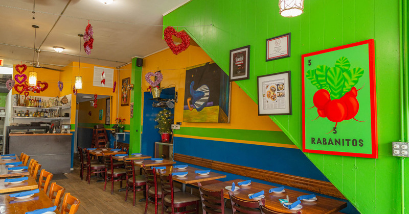 Interior, tables and chairs ready for guests