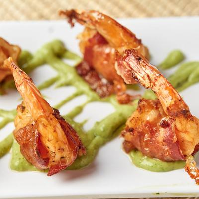 Bacon Wrapped Jumbo Shrimp.