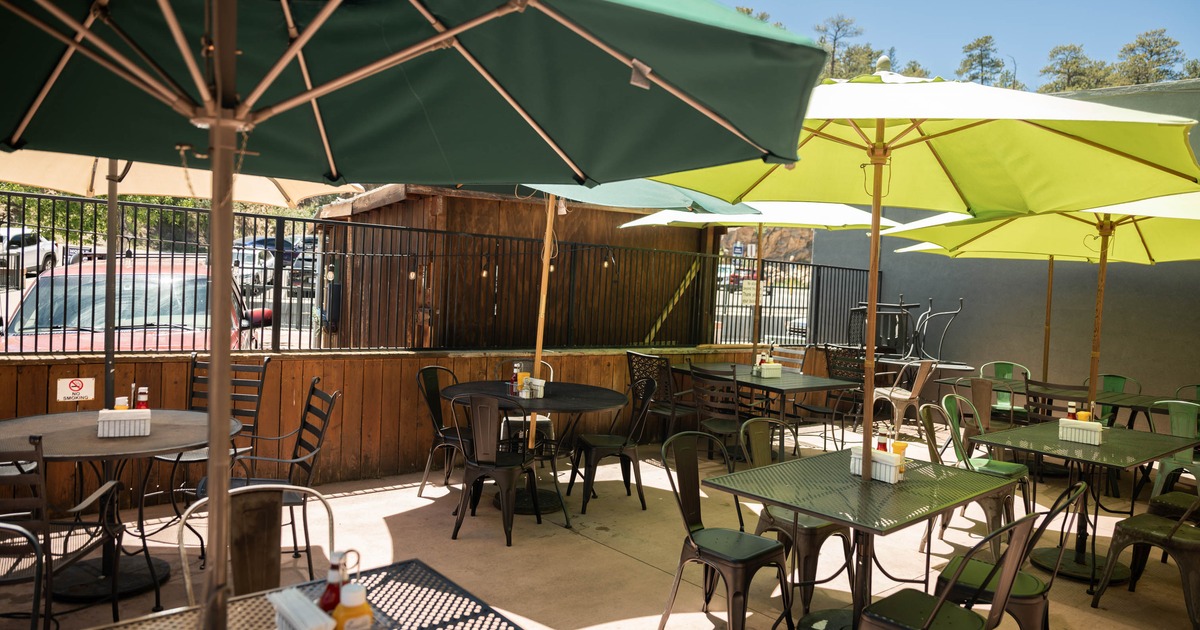 Outdoor,  seating area with tables and chairs