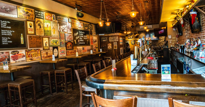 Decorated interior, bar and seating area