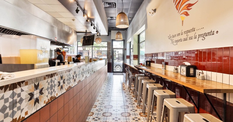 Inside, seating area and bar