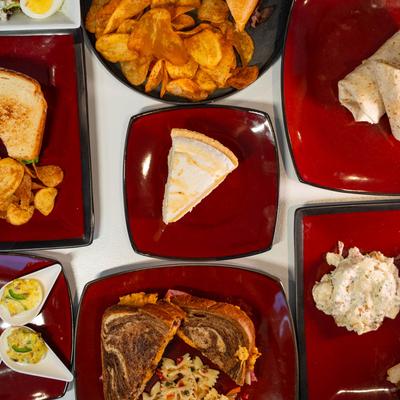 A top view of served meals.