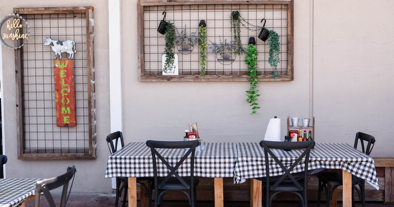 Exterior, tables and chairs ready for guests