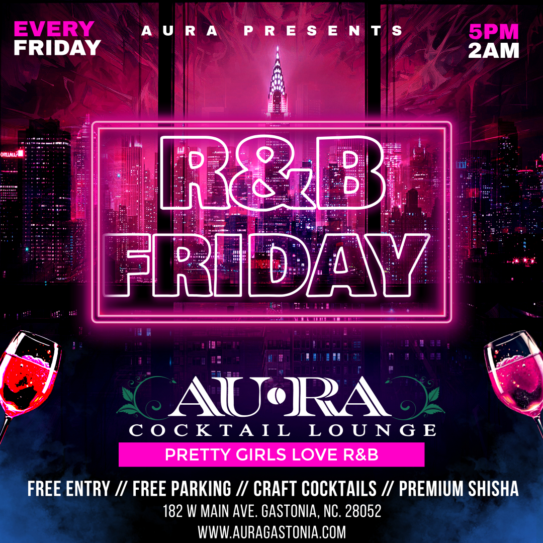An advertisement for an R&B event at Aura Cocktail Lounge