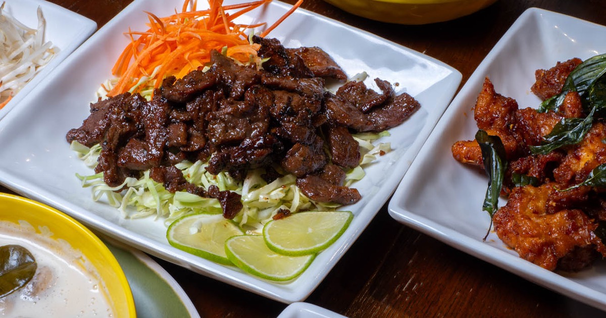 Assorted food plates, group shot