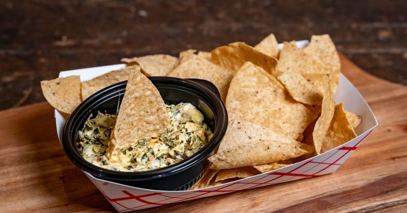 Artichoke and Spinach Dip, with tortilla chips