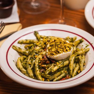 Fusilli and pesto burrata.