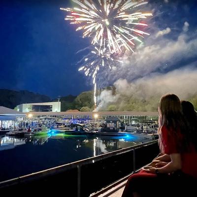 Crowd watching fireworks.