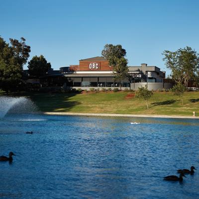 Exterior, lake view of the building