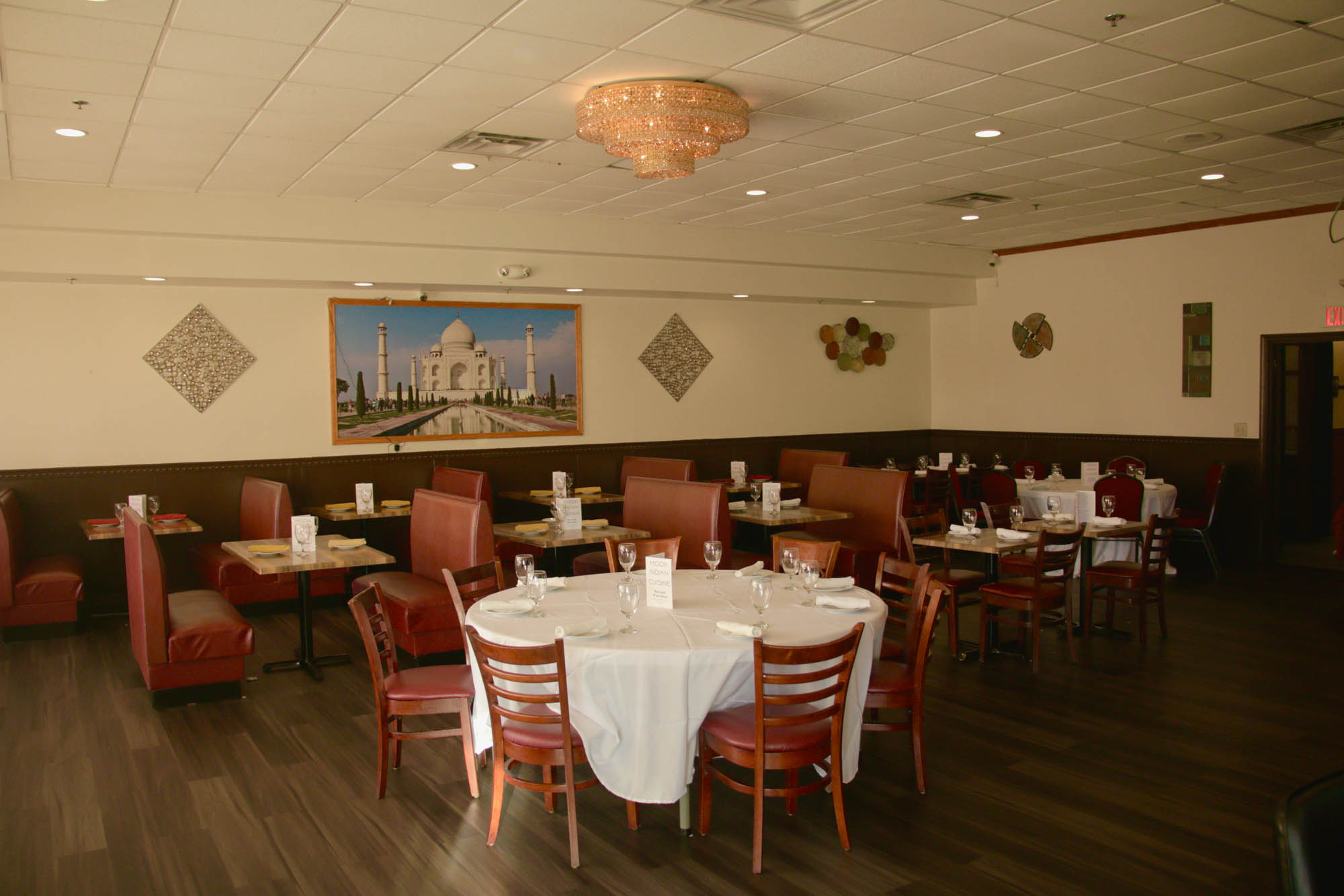 Interior, dining area, tables ready for guests