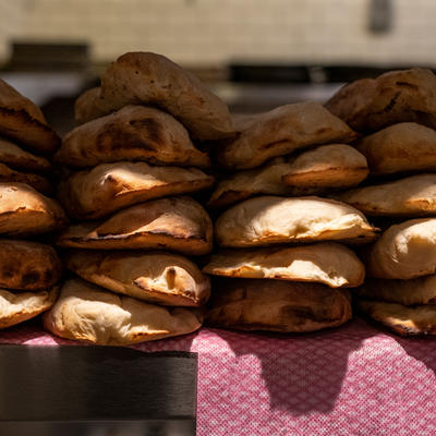 stacks of shotis puri (Georgian wheat bread cooked in a tone/tandoor oven)