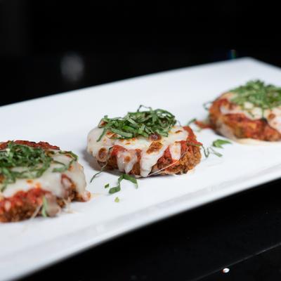 Eggplant Parmesan bites.