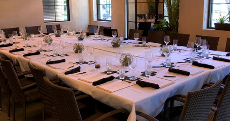 Large restaurant dining table, fully set