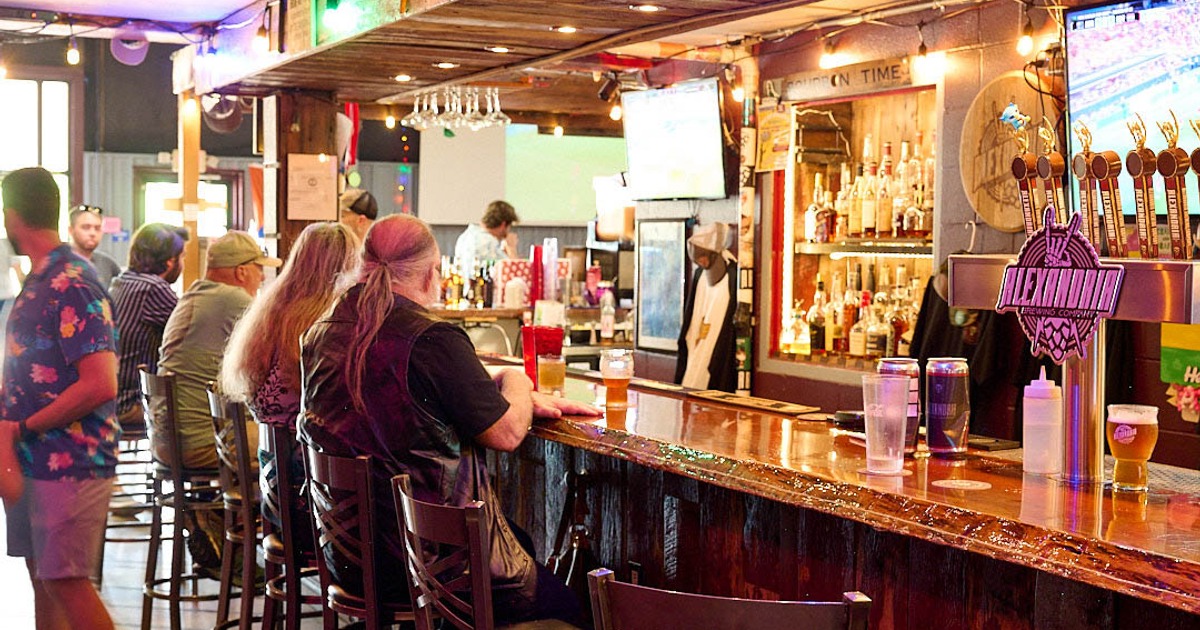 Interior, bar area, bar and bar stools