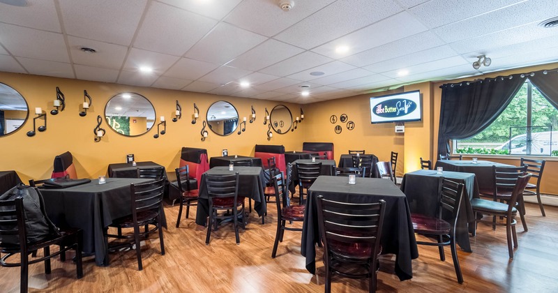 Interior, seating area ready for guests