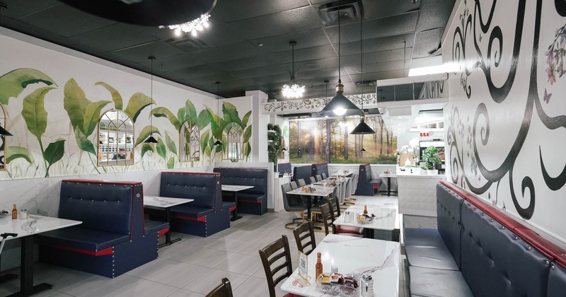 Dining area, tables ready for guests