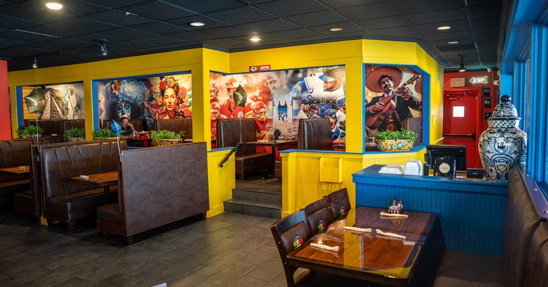 Interior, tables, chairs and seating booths