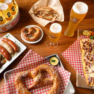 Various food and beer.