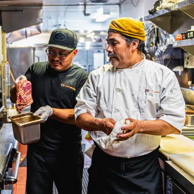 Kitchen staff at work.