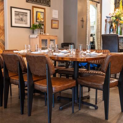 Dining area, fully set table.