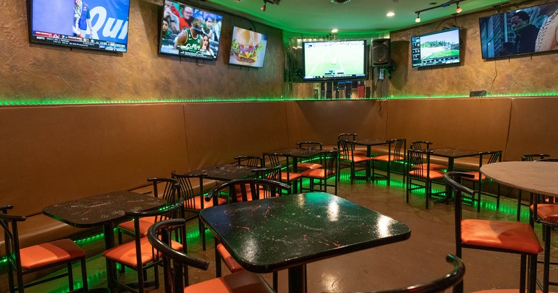 Seating area with TVs