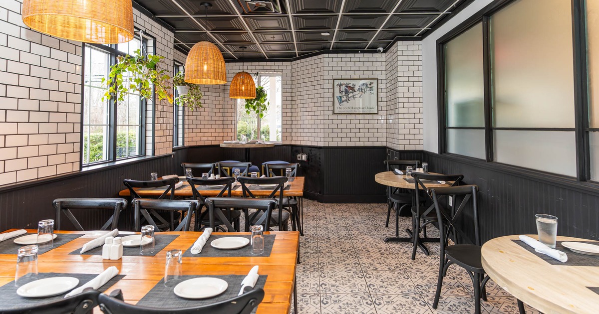 Interior, tables with chairs waiting for the guests