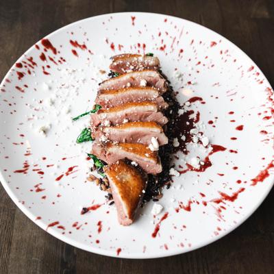 Sliced duck breast.