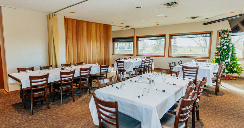 Dining area, tables ready for guests