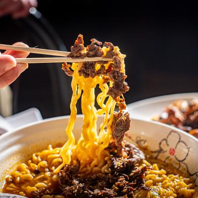 Ramen noodles with beef.