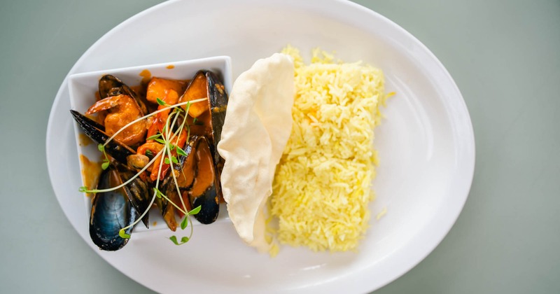 Seafood curry, top view