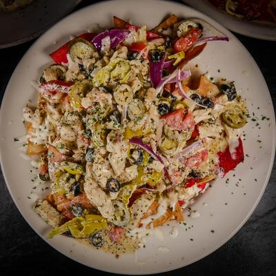 Italian nachos, top-down view.