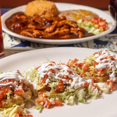 Sopito plate and shrimp a la diabla plate.