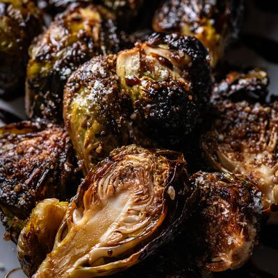 Baked Brussels sprouts with pecorino  cheese and house balsamic reduction.